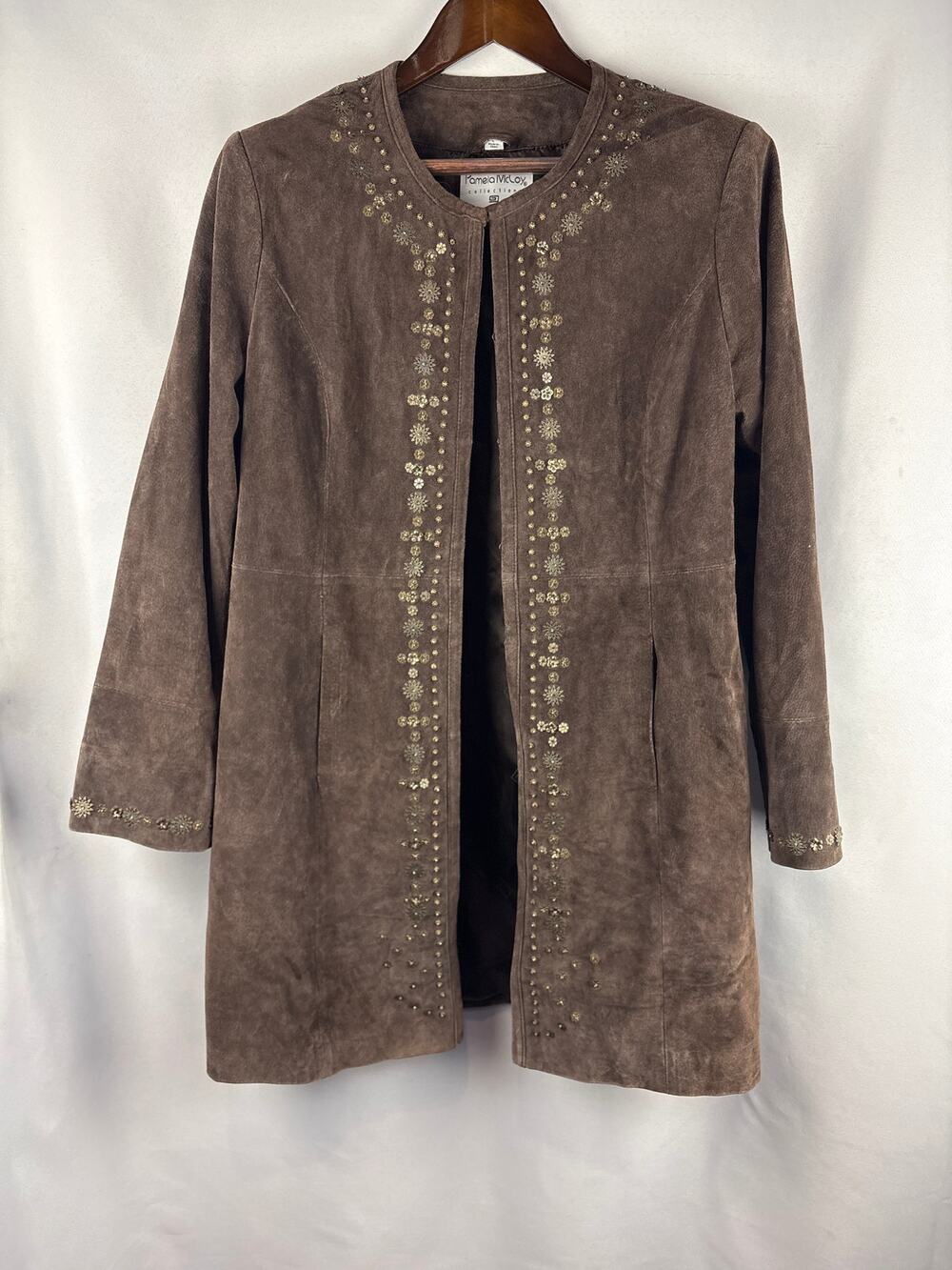 Women’s Pamela McCoy Large Brown Leather Floral Duster